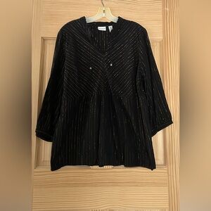 Covington Black Blouse with Gold Stripes